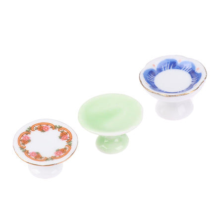 1:12 Dollhouse Miniature Ceramic Fruit Dish Plate Tall Tray Cake Plate Model Kitchen Accessories For Doll House Decor Toys Gift
