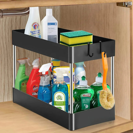 1/2 Pcs Under Sink Storage Organizer 2 Tier Drawer Multipurpose Rack Cabinet Under Sink Storage Rack Bathroom Kitchen Organizer