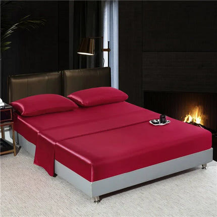 Satin Bedsheet Set High Quality Solid Color Fitted Sheet Set Single Double Queen King Size Flatsheet Set Luxury Bedding