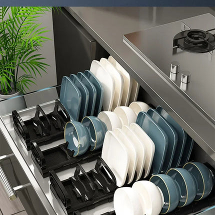 Kitchen Cabinet Dish Storage Rack Drawer  Built-in Dish Drain Rack Plate Divider Storage Rack  Kitchen Accessories Organizer