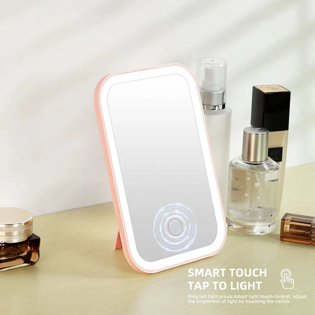 LED Touch Screen Makeup Mirror Folding Mirror Lighted Makeup Mirror 3 Colors Light Modes USB Rechargeable Cosmetic Mirror Tools
