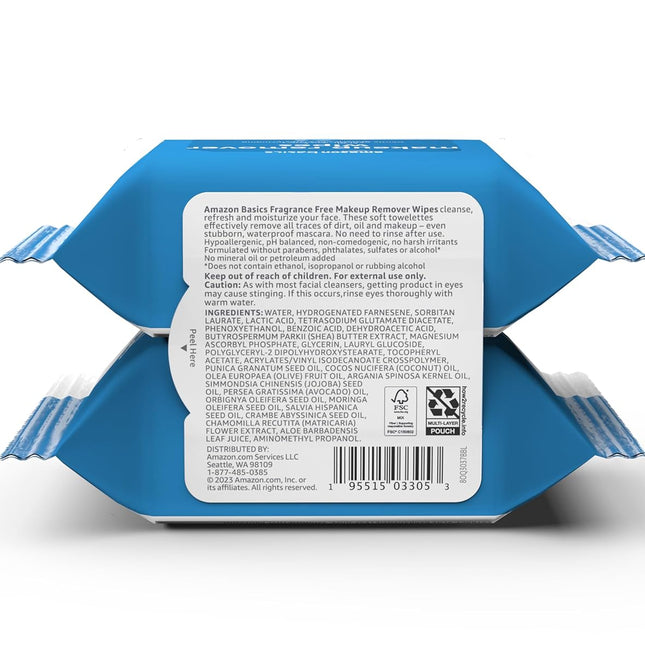 Makeup Remover Wipes, Formulated without Fragrance and Alcohol-Free, Gentle Cleansing, Removes Waterproof Mascara, Dermatologist Tested, 25 Count, Pack of 2