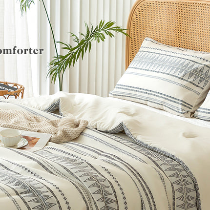 Ultra-Soft Boho Comforter Sets, Lightweight Brushed Microfiber Bohemian Chic Striped  Bedding Quilt Down Comforter Pillowsham