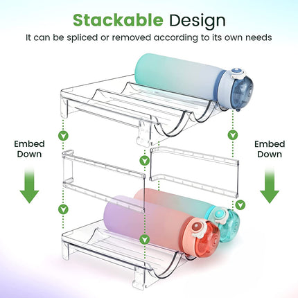 Water Bottle Organizer for Cabinet, 4 Pack Water Bottle Organization and Storage Shelf, Plastic Water Bottle Holder Rack for Fridge, Kitchen, Desktop