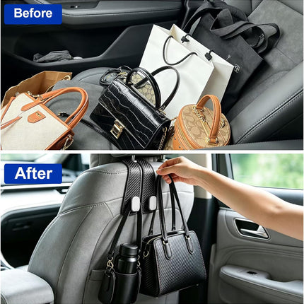 Car Purse Hook, 4-Pack Leather Headrest Hooks for Car