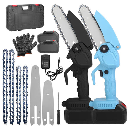 1Pc Electric Mini Chainsaw1Pc  Portable Handheld Cordless Small Chain Saw Battery Powered With 2Pcs 2200mAh Rechargeable Batteries 4in Or 6in Chains For Pruning Trees Wood Cutting