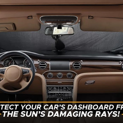Car Windshield Sunshade | Blocks 99% Heat & Keeps Interior Cool | Universal Fits Cars, Suvs, Trucks | Automotive Sun Screen, Visor & Car Accessories for Summer | Medium (64X32 Inches)