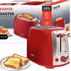 2-Slice Toaster with Wide Slots, 6 Browning Settings, and Crumb Tray, Red