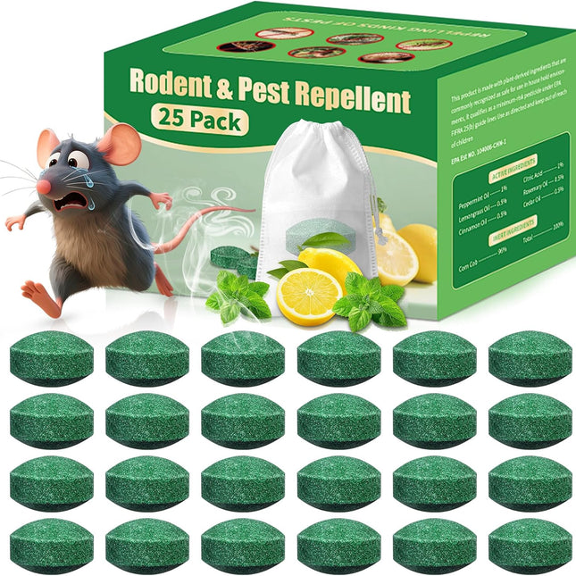 Mouse Rodent Repellent, 25 Pack Peppermint Oil Pest Repellent for Mouse, Rodent, Rat, Mice, Squirrel, Spider, Natural Effective Mouse Deterrent Trap for Indoor Outdoor Use, Safe for Humans & Pets